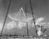 Lifting 130-foot radio telescope dish onto pedestal