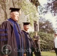 Lee DuBridge (on right) and an unidentifed man at commencement