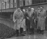 Ralph Bunche strolling on campus with students