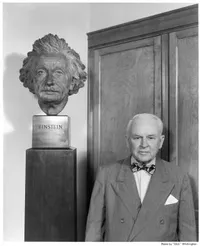 Robert A. Millikan with bust of Albert Einstein