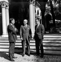 Arnold Beckman and Harold Brown with an unidentified man