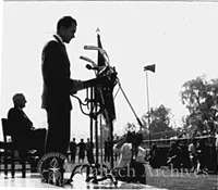 Vice President Richard Nixon speaking during campus visit
