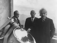 Einstein with Walther Mayer and Charles St. John at Mt. Wilson