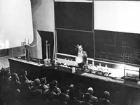 Arie Haagen-Smit giving demonstration lecture (smog)