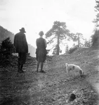Richard Chace Tolman walking with his wife and dog