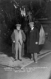 Andrew Carnegie & G. E. Hale beside 60″ telescope