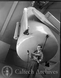 George Abell preparing to take plate with 48″ Schmidt telescope