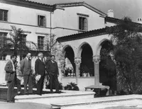 Robert Millikan and three others near the south entrance of the Athenaeum
