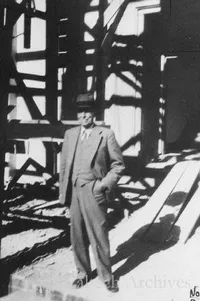 Edward Crellin in front of construction