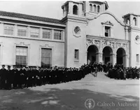 Graduating class in front of Throop Hall during World War I
