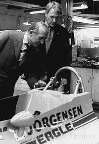 Trustee Earle Jorgensen with race car driver Dan Gurney