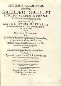 Galileo, title page from Systema Cosmicum, Augustae Treboc. [Strasbourg], 1635