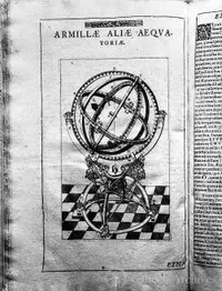 Equatorial armillary instrument, from Tycho Brahe, Astronomiae instauratae Mechanica