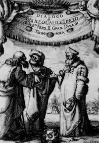 Galileo, portrait of three astronomers, frontispiece from Dialogo...sopra i due Massimi Sistemi del Mondo, Tolemaico, e Copernicano (Dialogue concerning the Two Chief World Systems, the Ptolemaic and the Copernican), Florence, 1632