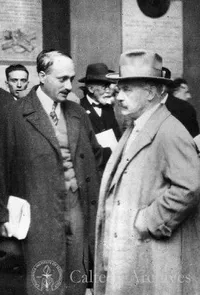 James Franck (left), H. A. Lorentz (center back), Arthur Sommerfeld (right)