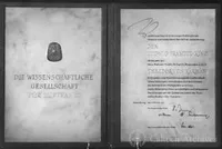 Certificate presented to Theodore von Karman with the Ludwig Prantdl Ring