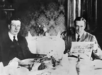 John Alcock and Arthur Brown enjoying breakfast after their non-stop flight across the Atlantic
