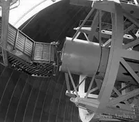 Climbing into prime focus cage of 200″ telescope