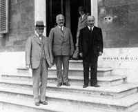 Robert Millikan, Arnold Sommerfeld and Corbino at Nuclear Physics Congress, Rome, 1931.