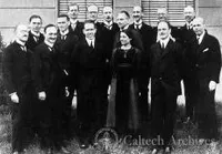 Group of physicists including, Niels Bohr, Otto Hahn and Lise Meitner
