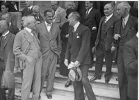 Robert Millikan, A. Compton, Marie Curie and Marconi at Nuclear Physics Congress, Rome, 1931.