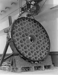200-inch disc (rear face) in its sling, ready to be swung